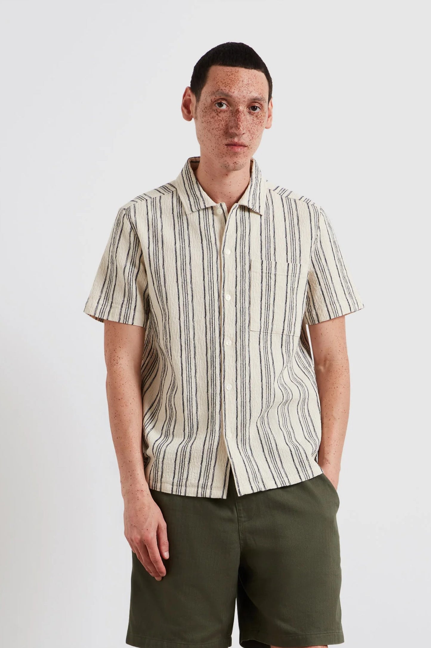 Farah Simon Striped Short Sleeve Shirt In Ecru