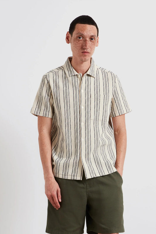 Farah Simon Striped Short Sleeve Shirt In Ecru