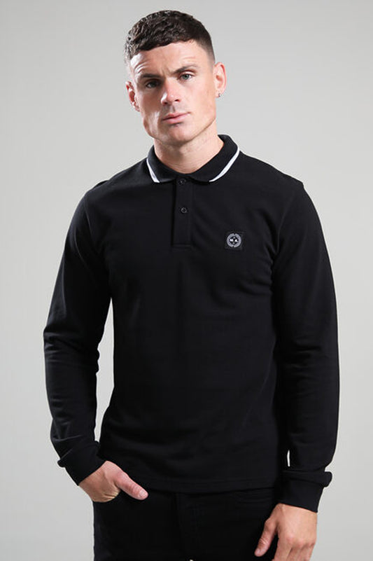Marshall Artist Siren Long Sleeve Tipped Polo Shirt // Black