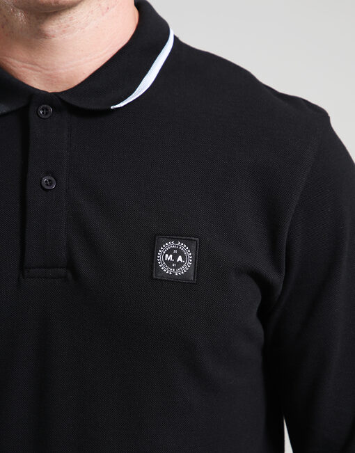 Marshall Artist Siren Long Sleeve Tipped Polo Shirt // Black