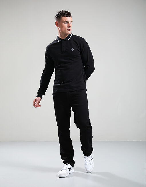 Marshall Artist Siren Long Sleeve Tipped Polo Shirt // Black