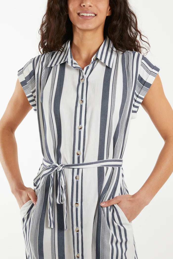 Nova of London Stripe Button Front Shirt Dress