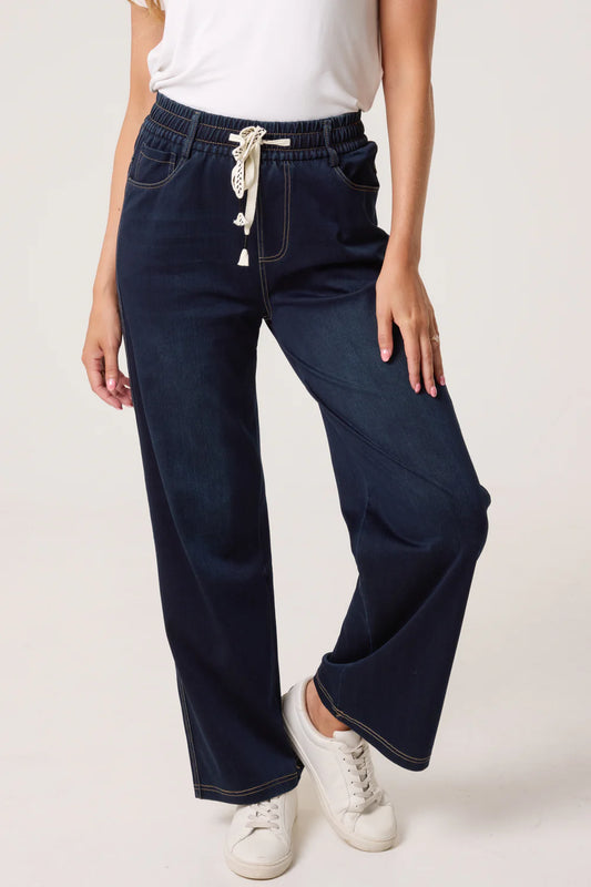 Nova of London Heart Elastic String Wide Leg Jeans
