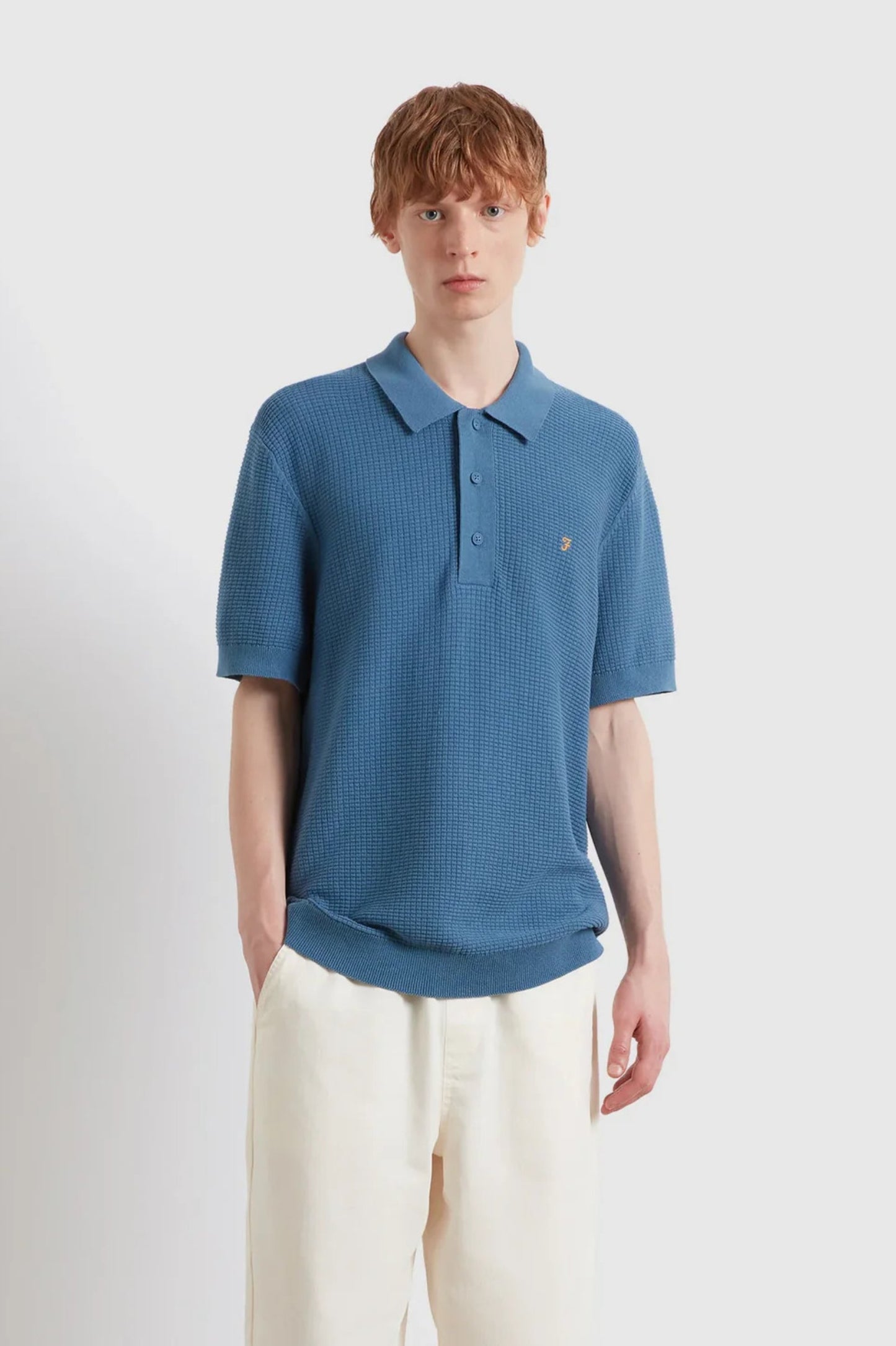 Farah Thornley Knitted Polo Shirt In Blue Tide