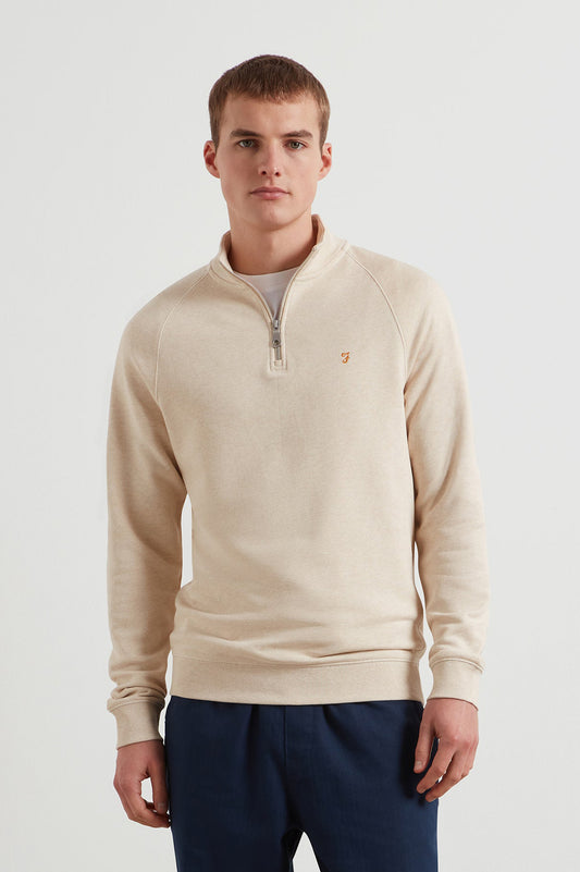 Farah Jim Organic Cotton Quarter Zip Sweatshirt In Birch Grey Marl