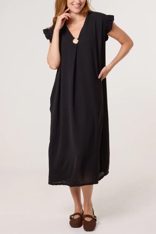 Nova of London Frill Sleeve Pockets Midi Dress