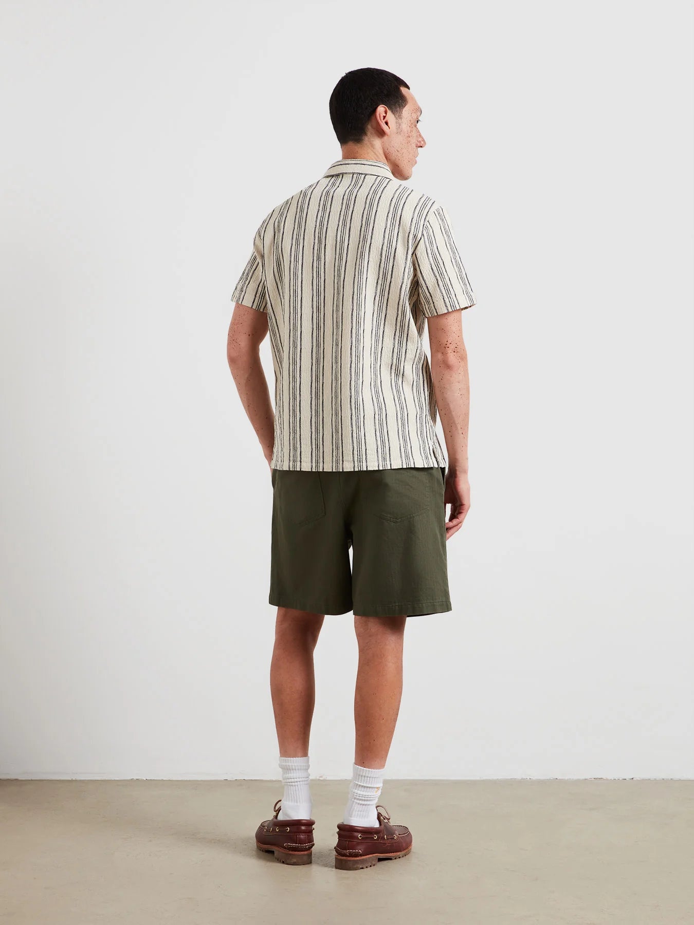 Farah Simon Striped Short Sleeve Shirt In Ecru