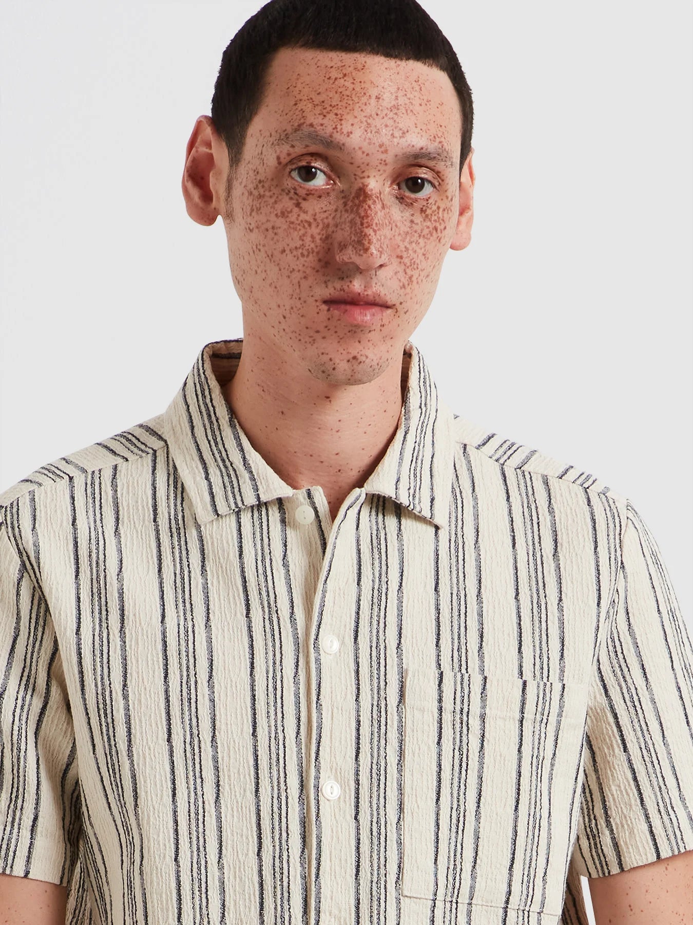 Farah Simon Striped Short Sleeve Shirt In Ecru